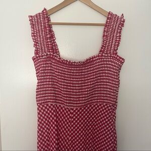 Ganni Smocked Check Midi Dress 44 XL